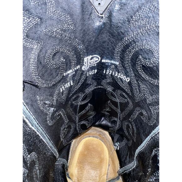 Justin Black Leather Cowboy Boots 11.5 EE Men’s Western Square Toe 1409 USA Made main image 5
